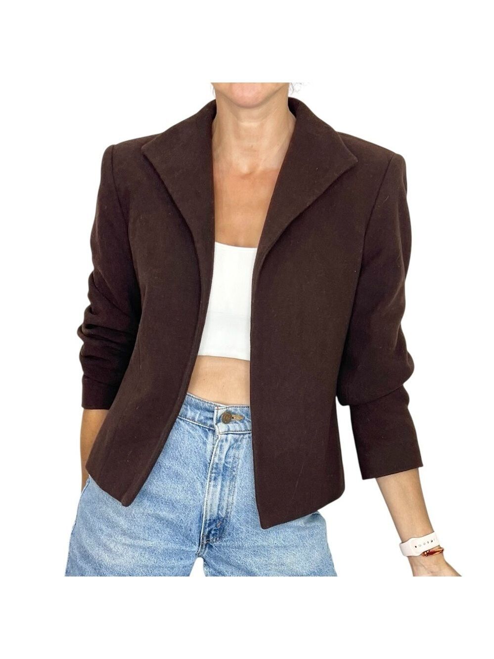 Harve Benard cashmere blend dark brown open front old money jacket blazer 6